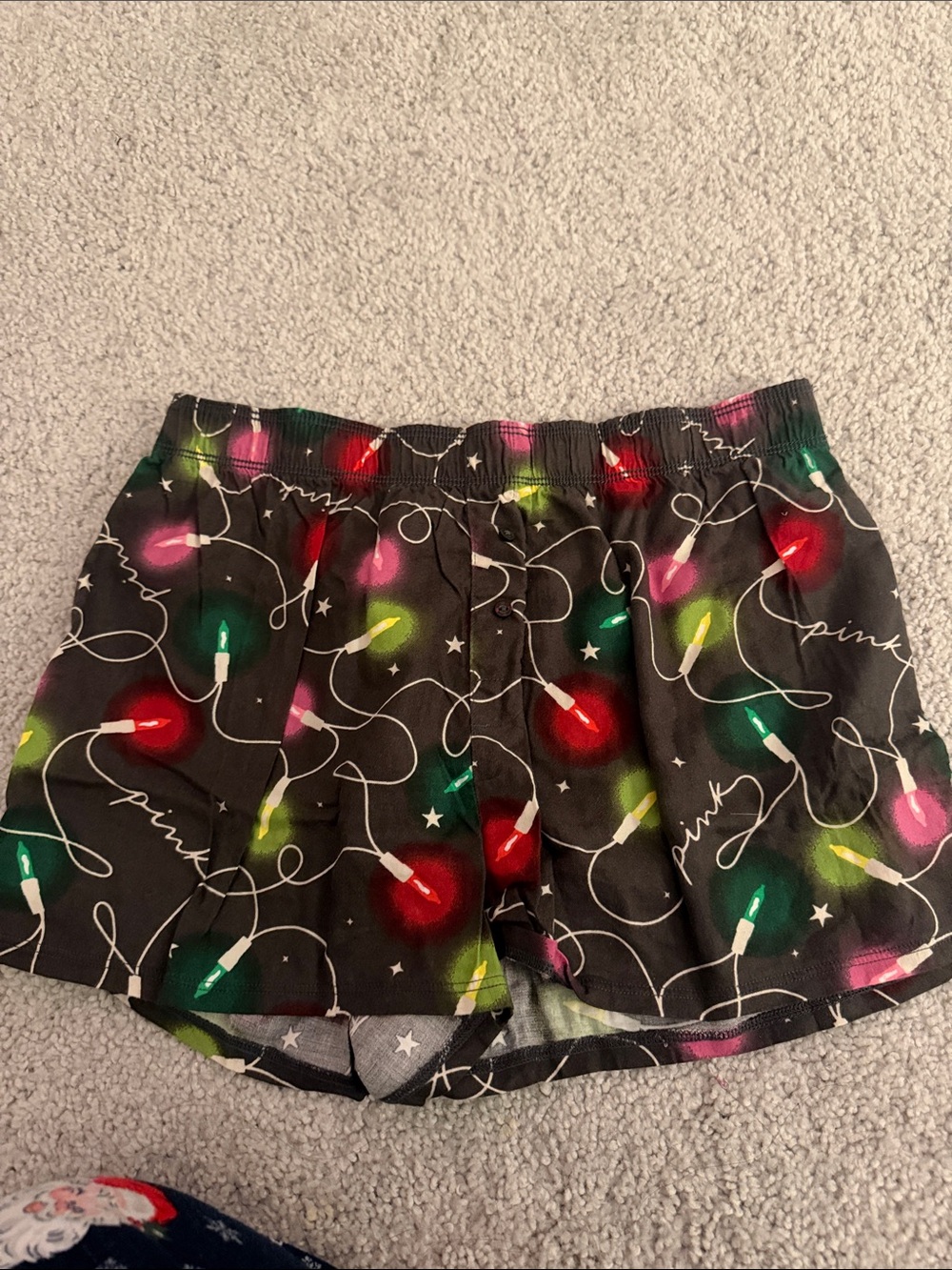 PINK Victoria's Secret Black Holiday Light Print Pajama Shorts